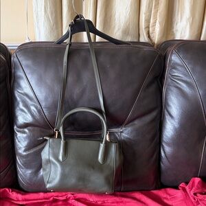 a new day.  Olive Green Leather Crossbody Satchel - Unbranded